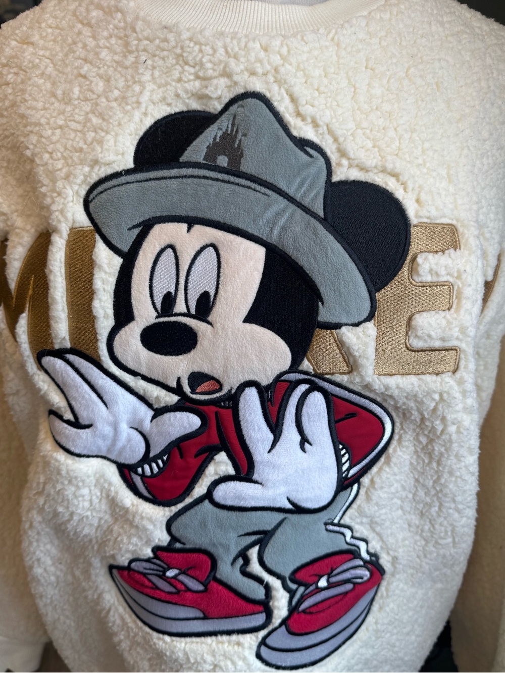 Disney Shanghai Mickey Sherpa Fleece Sweatshirt Oversized Cozy Y2K Pullover NWOT - Picture 3 of 8